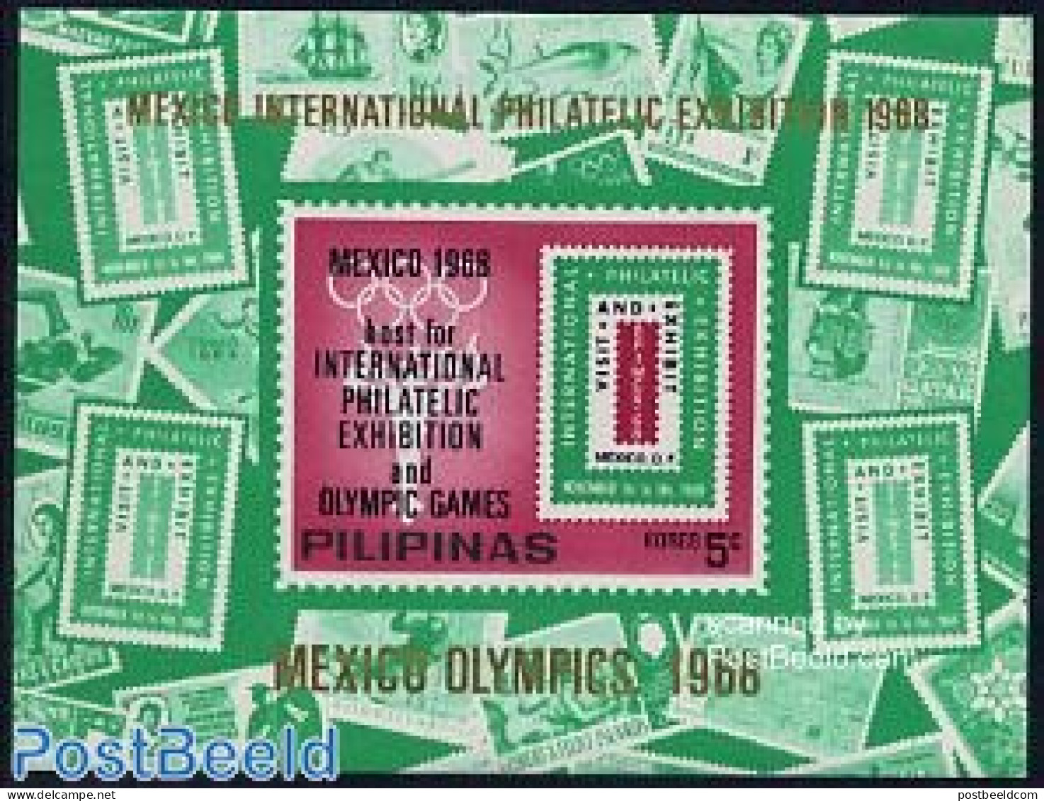 Philippines 1968 Olympic Games S/s, Mint NH, Sport - Olympic Games - Stamps On Stamps - Sellos Sobre Sellos