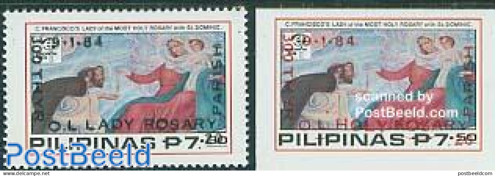 Philippines 1984 Holy Rosary 2v (red & Black Overprints) 1v Imperf., Mint NH, Religion - Religion - Filipinas