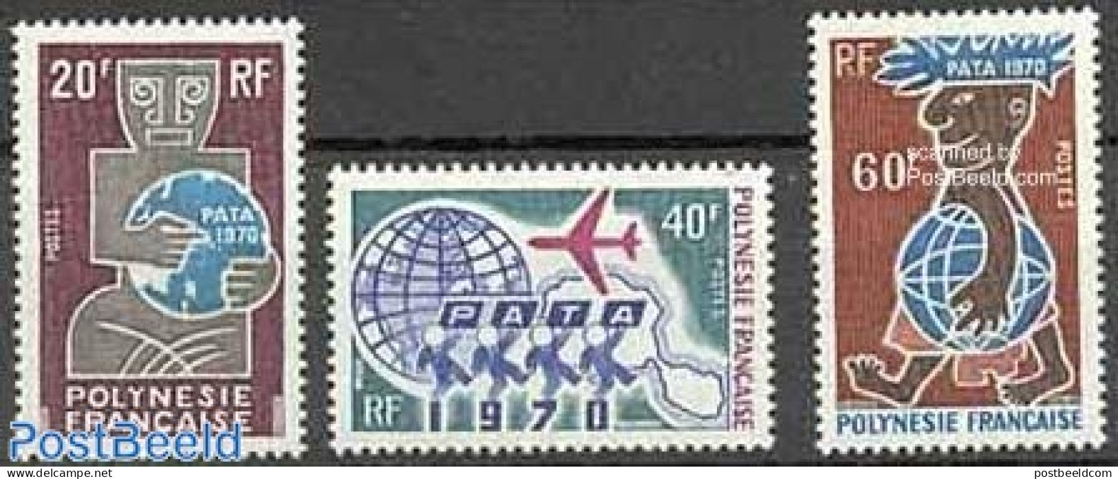 French Polynesia 1970 PATA 3v, Mint NH, Transport - Various - Aircraft & Aviation - Tourism - Nuovi