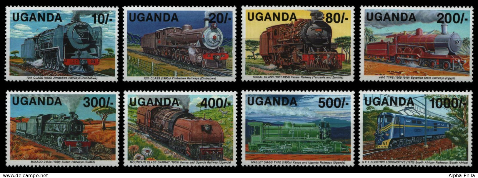 Uganda 1991 - Mi-Nr. 890-897 ** - MNH - Eisenbahn / Trains - Ouganda (1962-...)