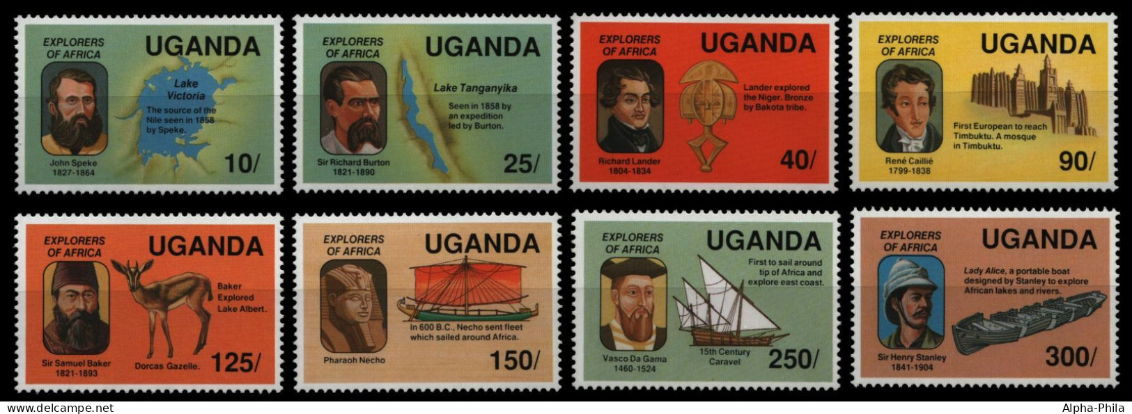 Uganda 1989 - Mi-Nr. 722-729 ** - MNH - Erforschung Afrikas - Ouganda (1962-...)