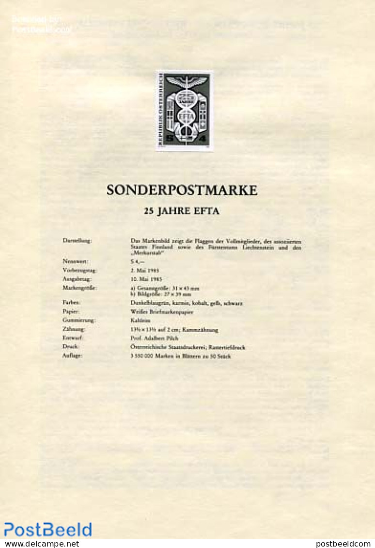 Austria 1985 EFTA 1V        BLACKPRINT, Mint NH, History - Europa Hang-on Issues - Neufs