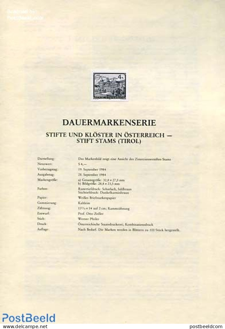 Austria 1984 DEF./STAMS 1V  BLACKPRINT, Mint NH, Religion - Cloisters & Abbeys - Neufs