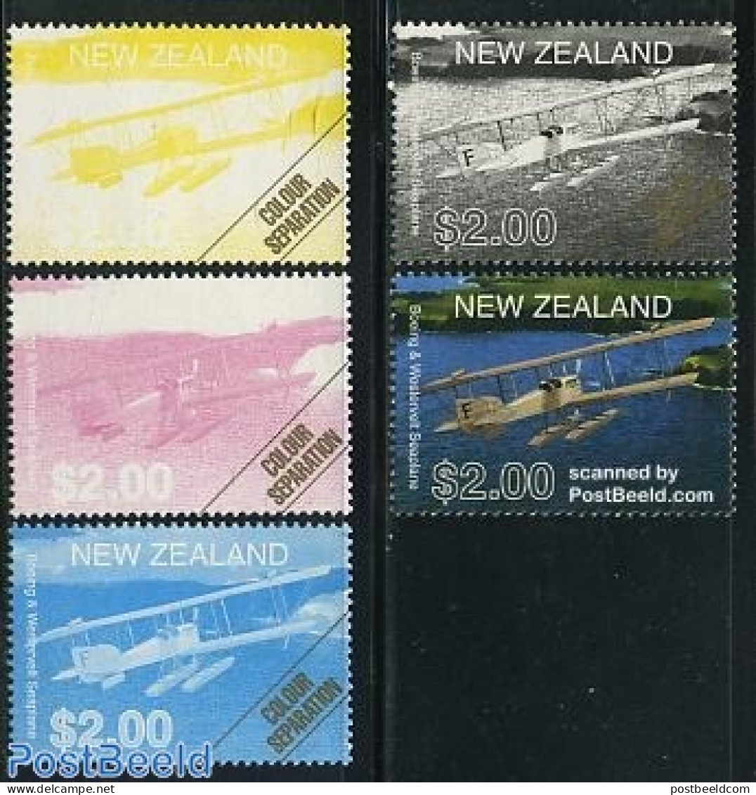 New Zealand 2001 Aircraft Colour Separation 4v+final Stamp, Mint NH, Transport - Aircraft & Aviation - Unused Stamps
