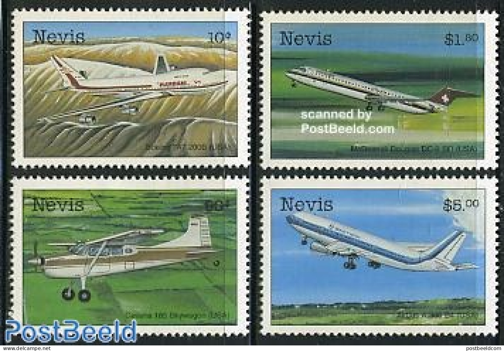 Nevis 1998 Aircraft 4v, Mint NH, Transport - Aircraft & Aviation - Vliegtuigen