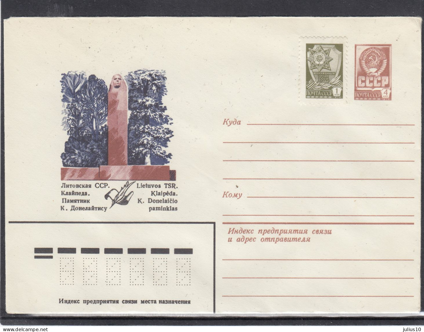 LITHUANIA (USSR) 1982 Cover Klaipeda Poet K.Donelaitis Monument #LTV131 - Lithuania