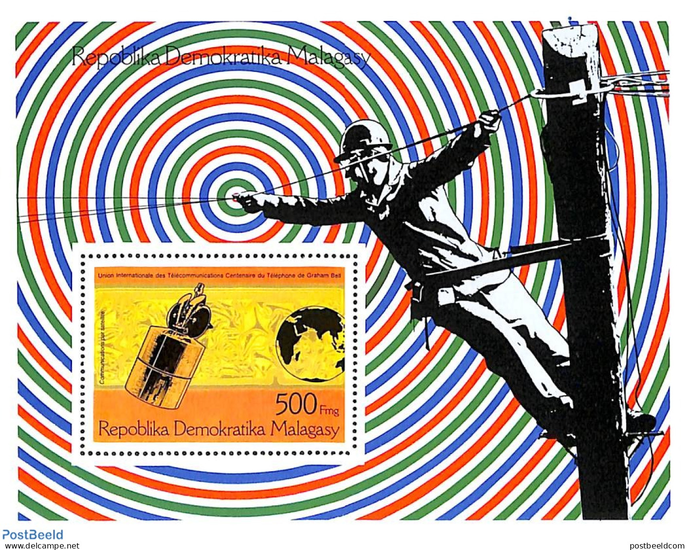 Madagascar 1976 Telephone Centenary S/s, Mint NH, Science - Transport - Telecommunication - Space Exploration - Telecom