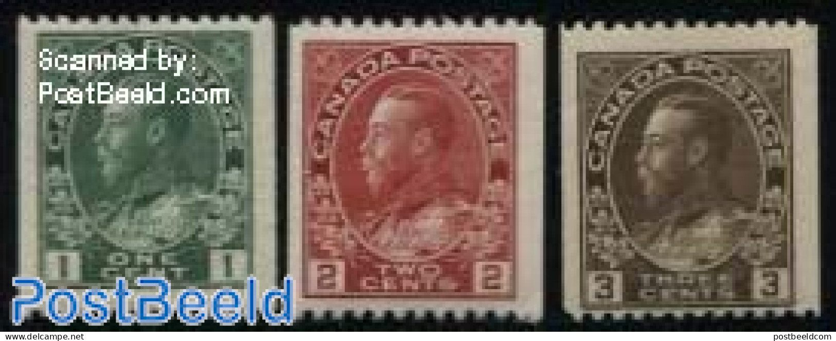 Canada 1911 Definitives Coil, Vertical Imperforated 3v, Hor. Perf. 121, Mint NH - Ongebruikt