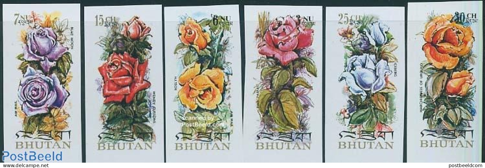 Bhutan 1973 Roses 6v Imperforated, Mint NH, Nature - Flowers & Plants - Roses - Bhután