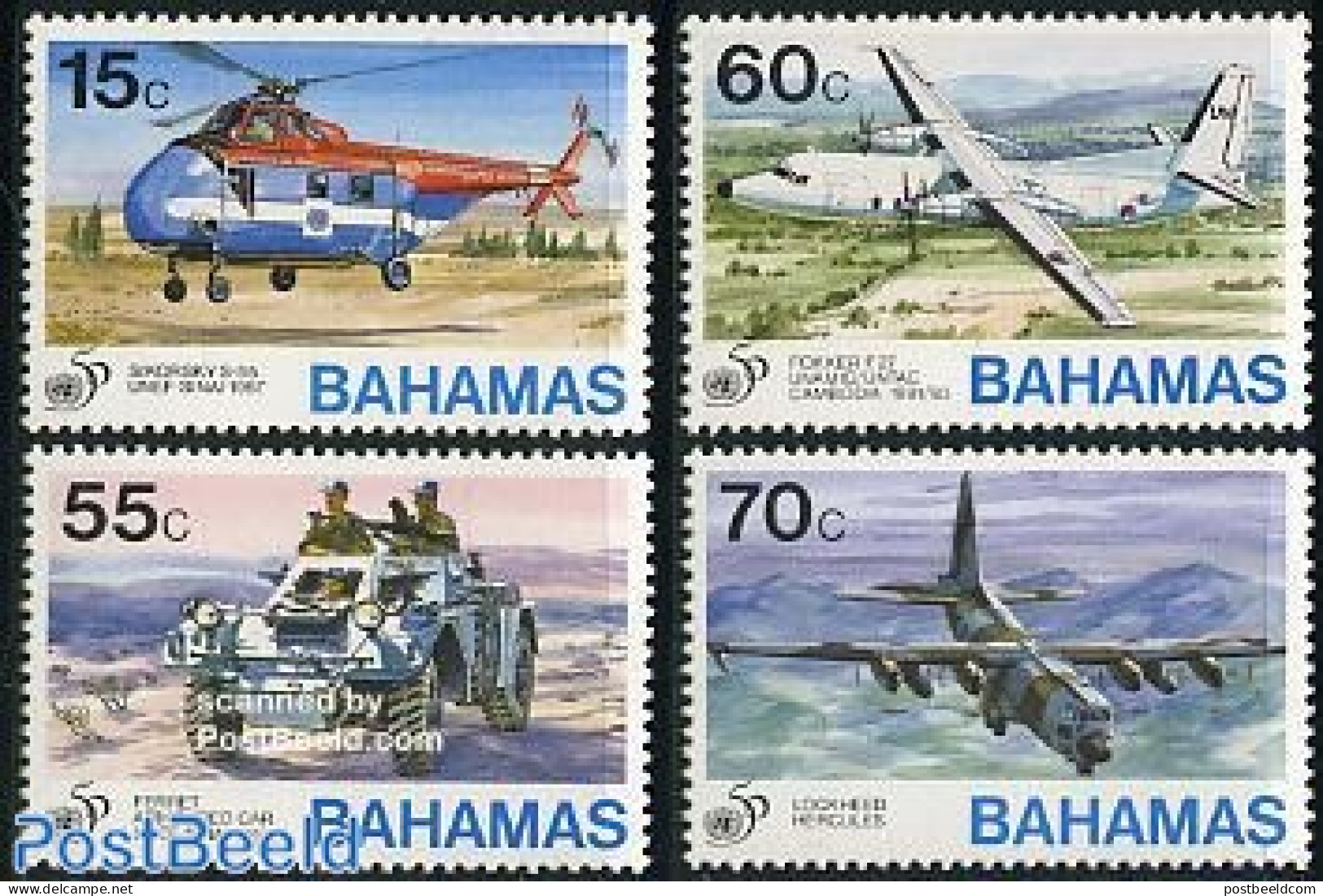 Bahamas 1995 50 Years UNO 4v, Mint NH, History - Transport - United Nations - Helicopters - Aircraft & Aviation - Elicotteri