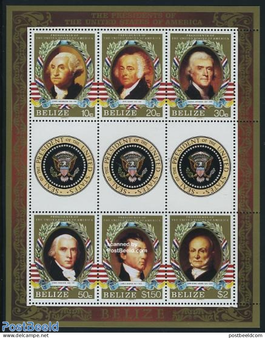 Belize/British Honduras 1986 American Presidents 6v M/s, Mint NH, History - American Presidents - Honduras Britannique (...-1970)