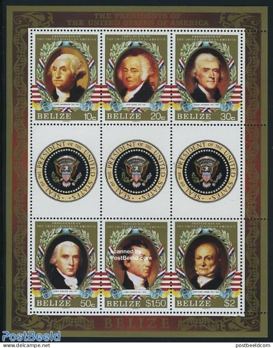 Belize/British Honduras 1986 American Presidents 6v M/s, Mint NH, History - American Presidents - British Honduras (...-1970)