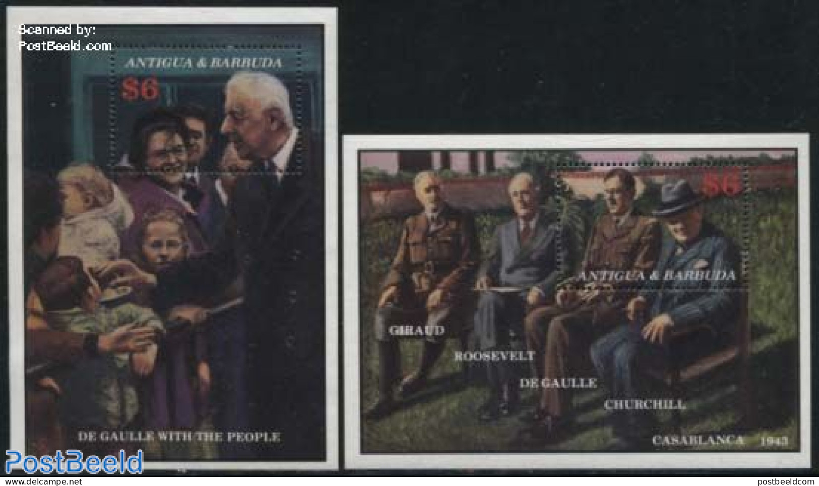 Antigua & Barbuda 1991 Charles De Gaulle 2 S/s, Mint NH, History - American Presidents - Churchill - French Presidents.. - Sir Winston Churchill