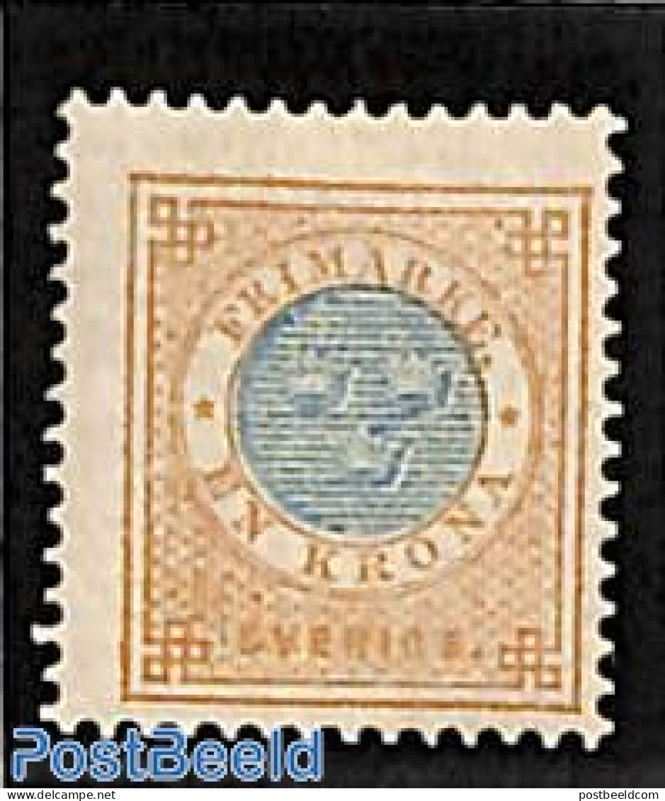 Sweden 1878 Definitive, 1Kr 1v, Unused (hinged) - Ungebraucht