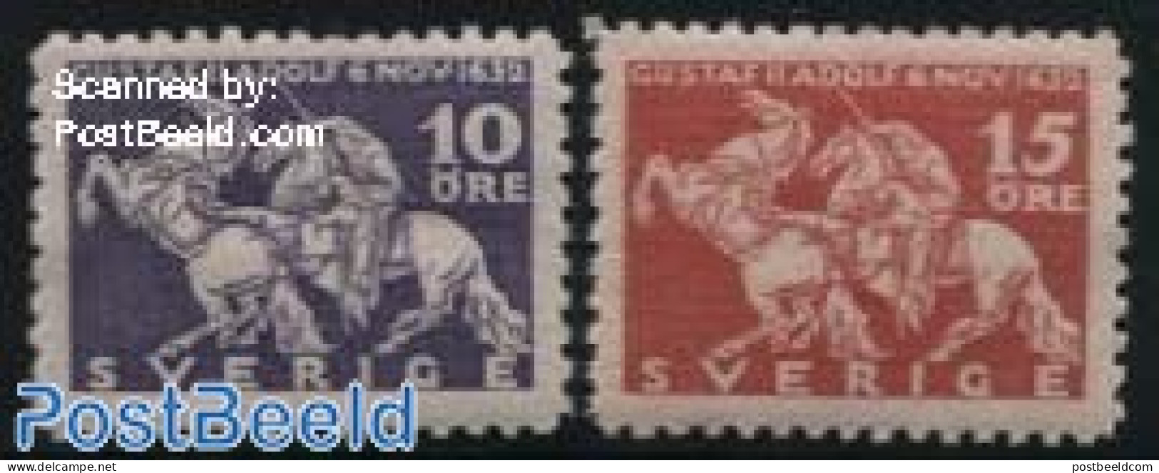 Sweden 1932 Death Of King Gustaf II 2v, All Sides Perforated, Unused (hinged), Nature - Horses - Ongebruikt