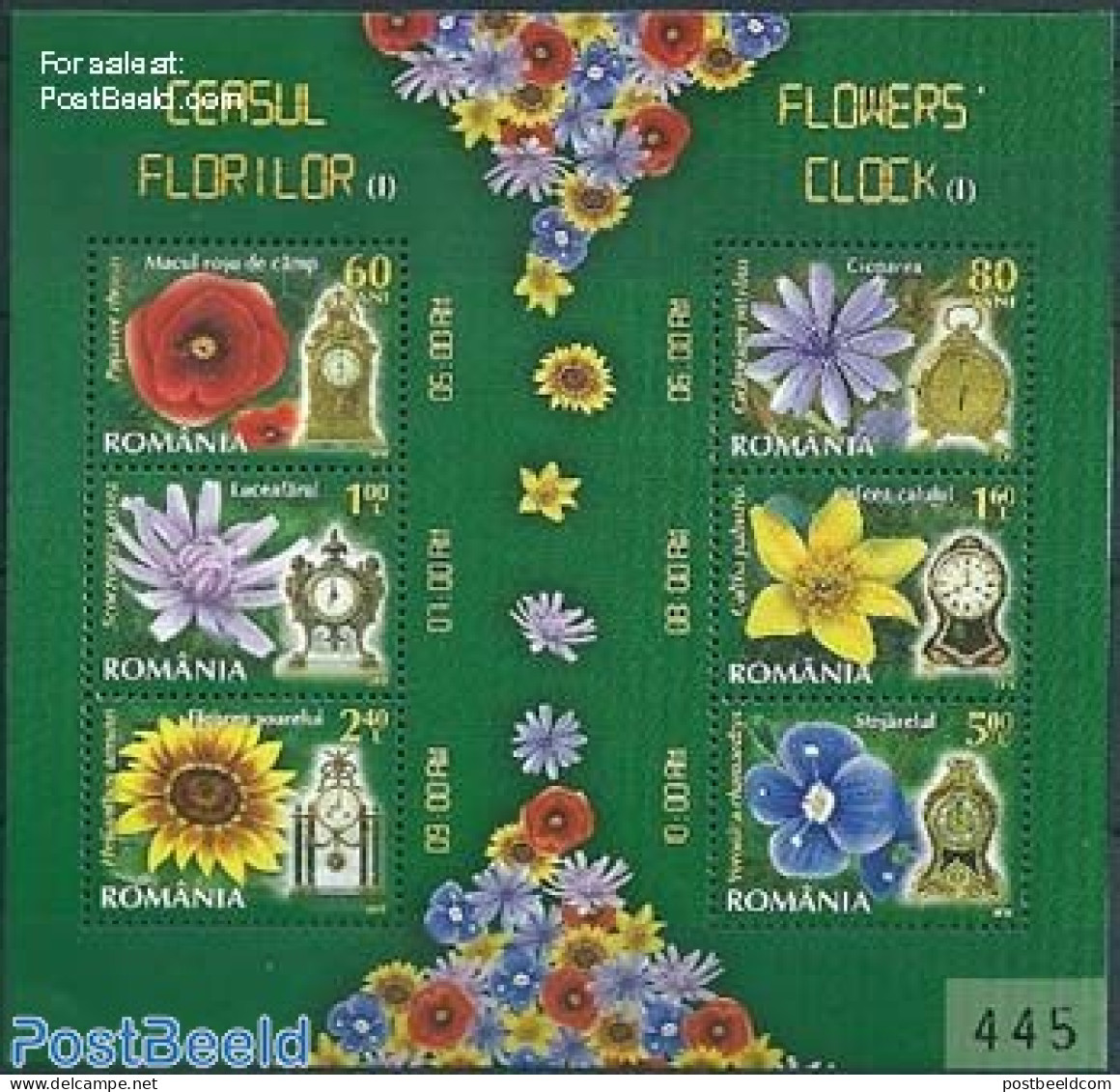 Romania 2013 Flowers & Clocks Special S/s, Mint NH, Nature - Flowers & Plants - Art - Art & Antique Objects - Clocks - Nuovi