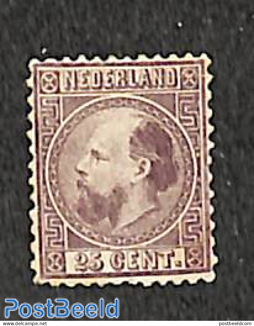 Netherlands 1867 25c, Type I, Perf. 12.75:11.75, Stamp Out Of Set, Unused (hinged) - Nuovi