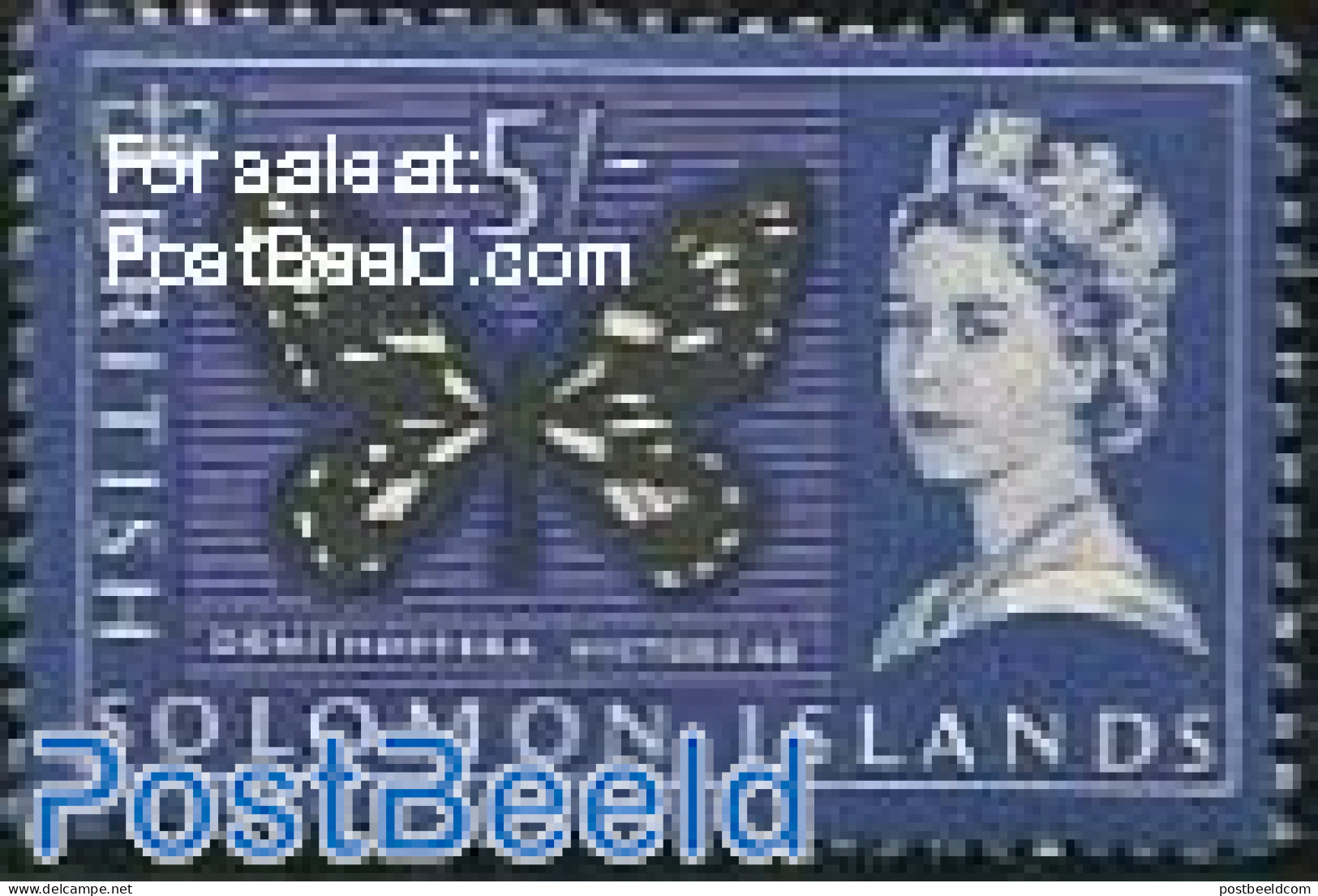 Solomon Islands 1965 5Sh, Stamp Out Of Set, Mint NH, Nature - Butterflies - Salomon (Iles 1978-...)
