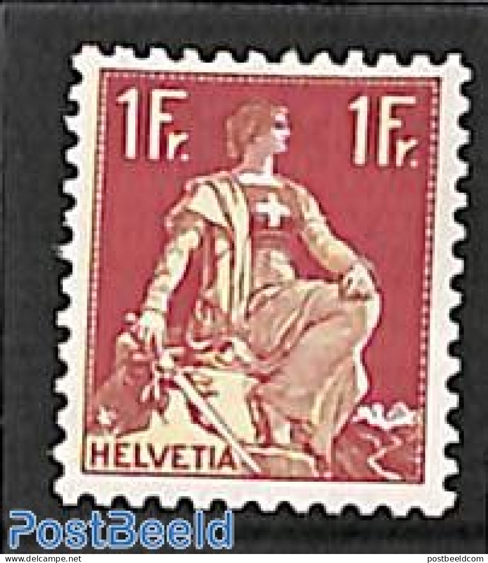 Switzerland 1933 1Fr, Grilled Gum, Stamp Out Of Set, Mint NH - Neufs
