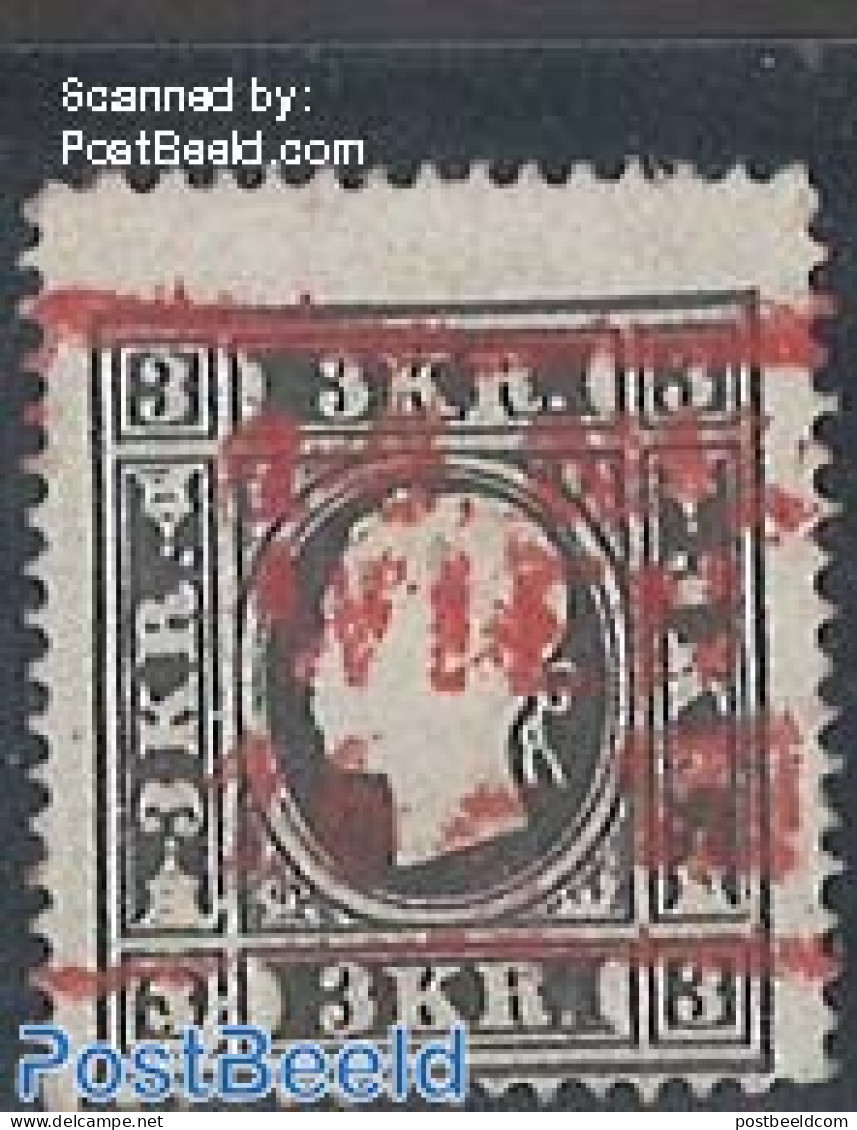 Austria 1858 3Kr, Black, Used, Red Cancellation WIEN, Used Stamps - Gebruikt