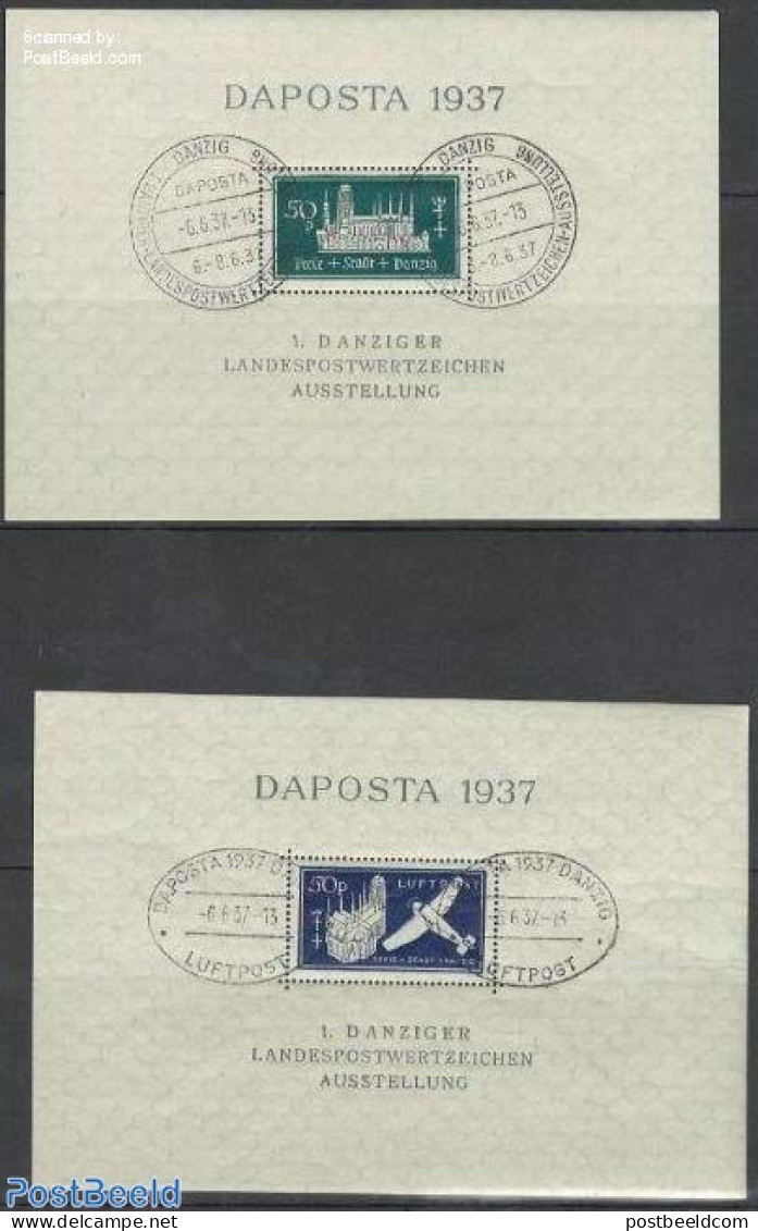 Germany, Danzig 1937 Daposta 1937, Two Used Blocks, Daposta Cancellation, Used Stamps, Religion - Transport - Churches.. - Iglesias Y Catedrales