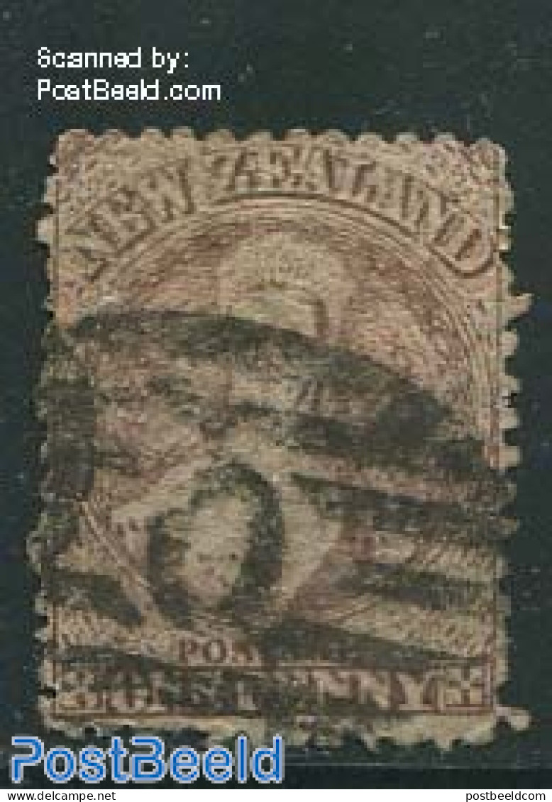 New Zealand 1871 1p Brown, WM 1, Used, Used Stamps - Used Stamps