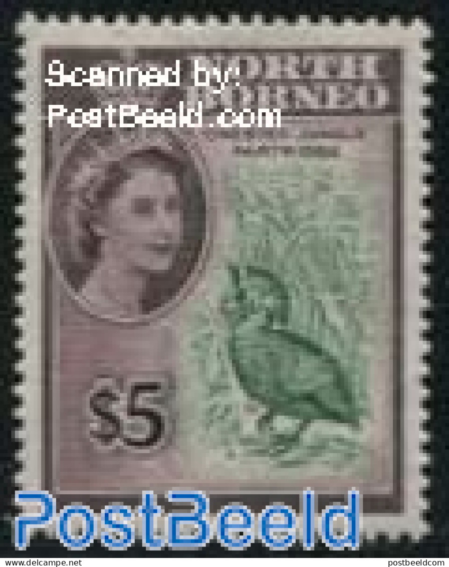 North Borneo 1961 $5, Stamp Out Of Set, Unused (hinged), Nature - Birds - Borneo Del Nord (...-1963)