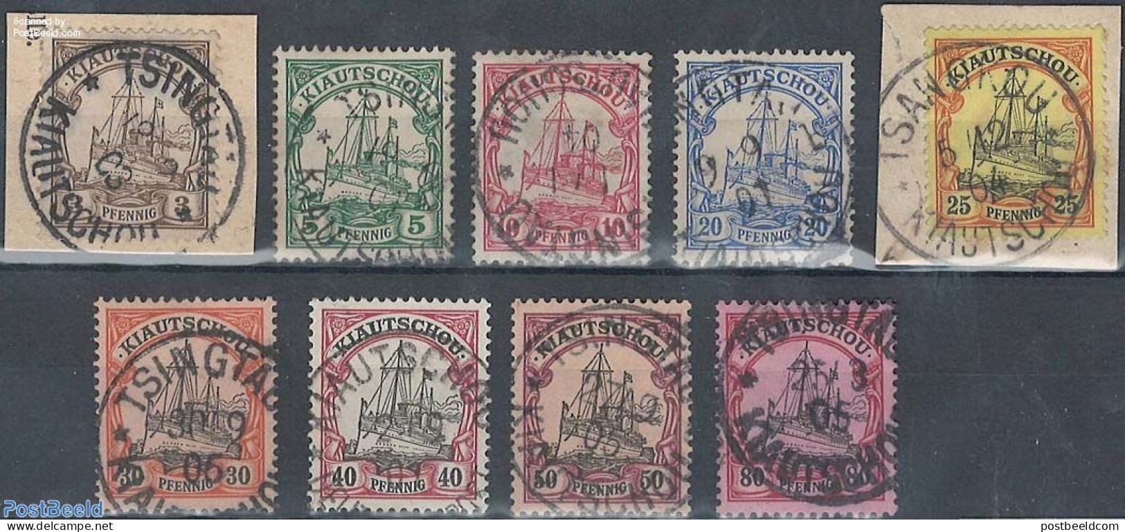 Germany, Colonies 1901 Kiautschou, Ships, 9v Used (2v On Piece Of Letter), Used, Transport - Ships And Boats - Ships