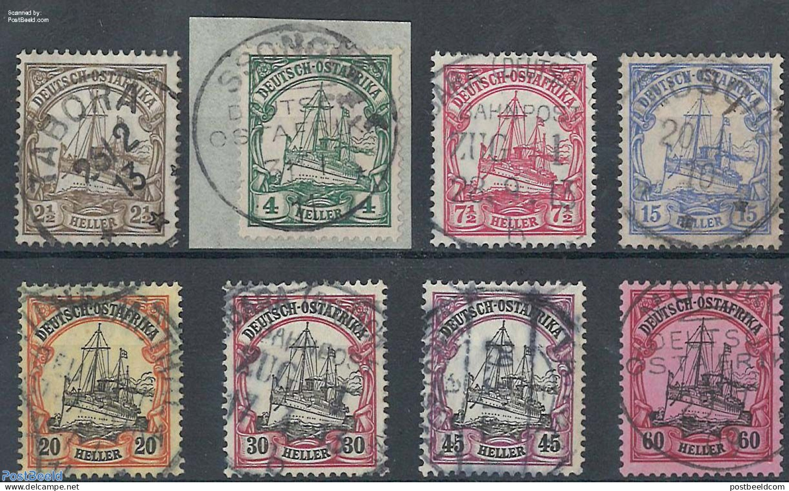 Germany, Colonies 1905 Ostafrika, Ships 8v Used (1v On Piece Of Letter), Used, Transport - Ships And Boats - Ships