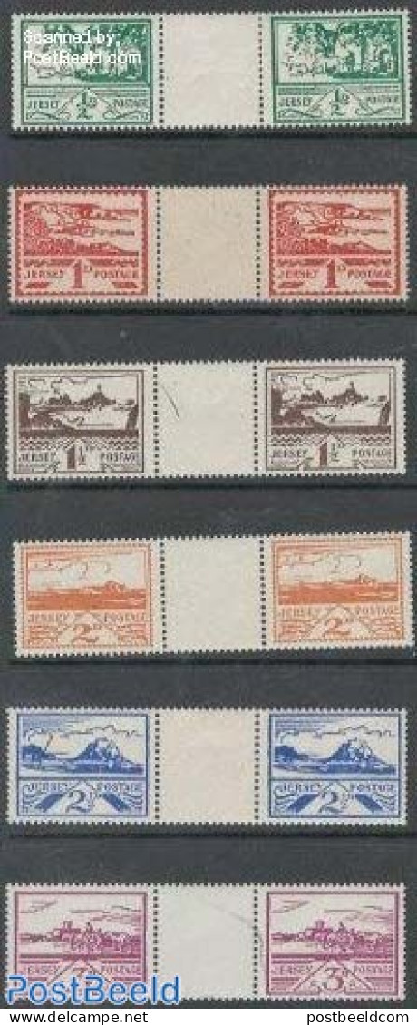 Jersey 1943 German Occupation 6v, Gutter Pairs, Mint NH, History - Nature - Various - Horses - Lighthouses & Safety At.. - Leuchttürme