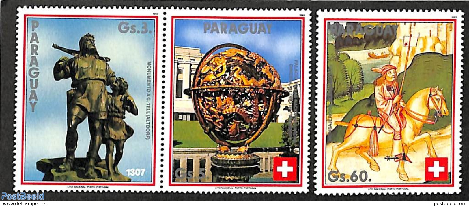 Paraguay 1990 700 Swiss Federation 3v, Mint NH, Post - Art - Sculpture - Correo Postal