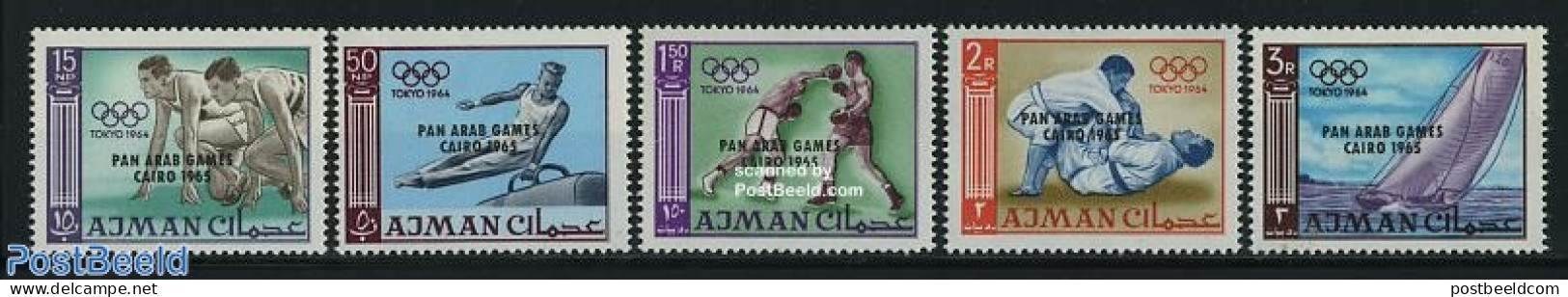 Ajman 1965 Panarab Games 5v, Mint NH, Sport - Athletics - Boxing - Gymnastics - Judo - Olympic Games - Sailing - Sport.. - Atletiek