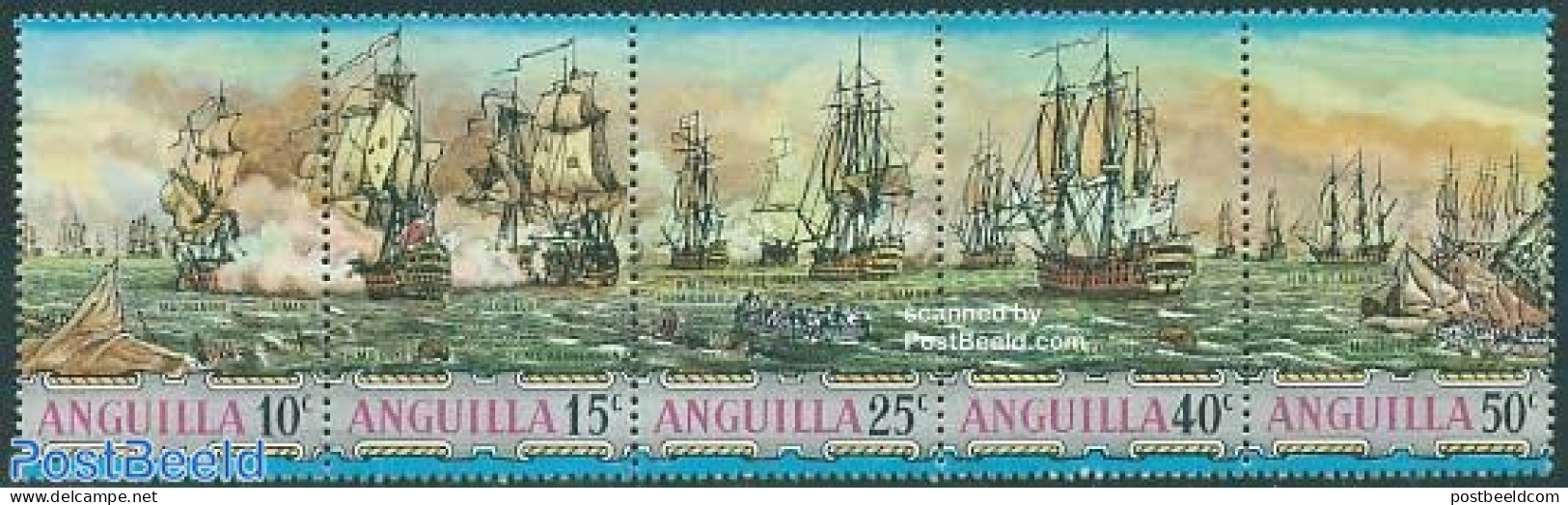 Anguilla 1971 Sea Battle 5v [::::], Mint NH, History - Transport - Explorers - Ships And Boats - Onderzoekers