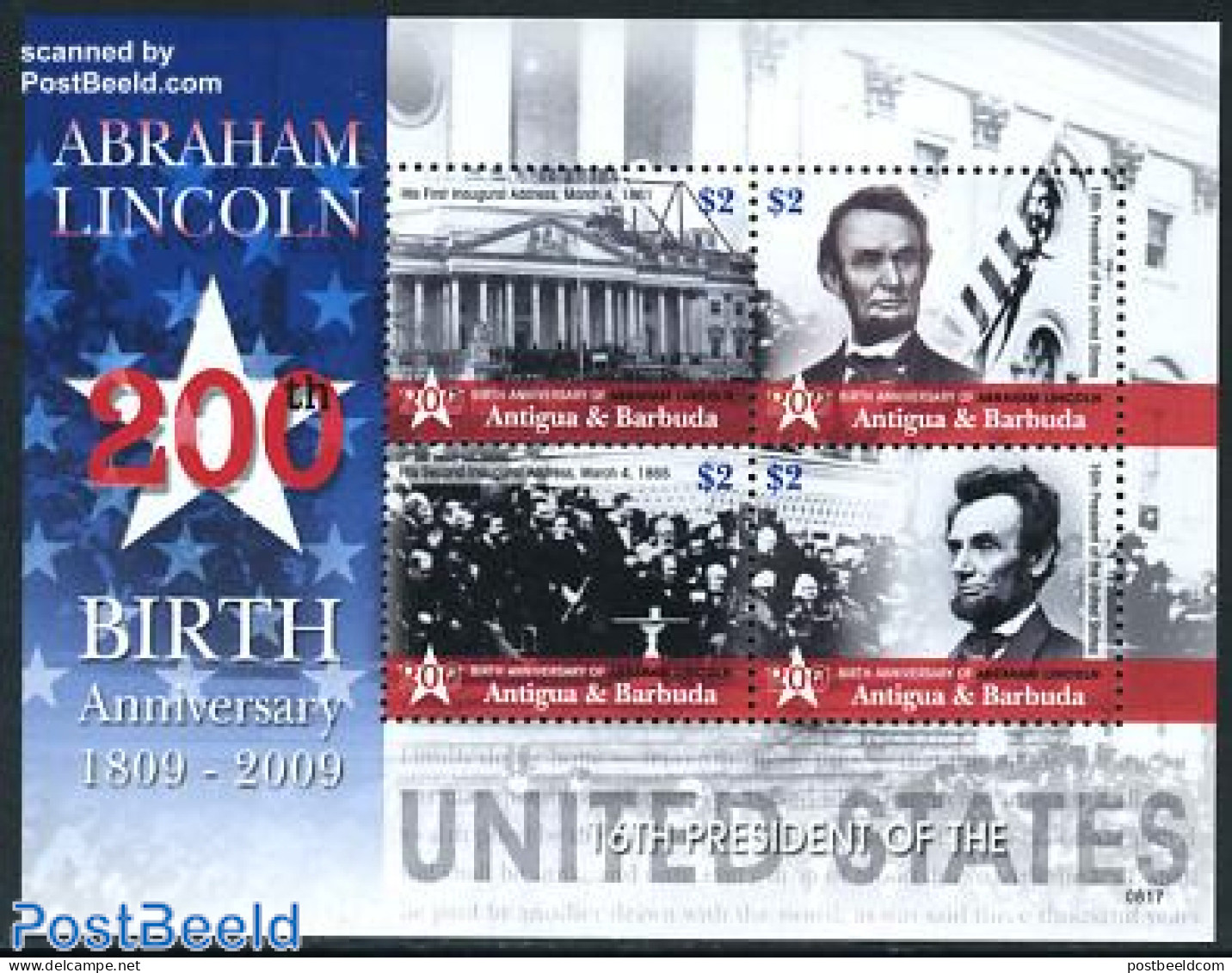 Antigua & Barbuda 2008 Abraham Lincoln 4v M/s, Mint NH, History - American Presidents - Politicians - Antigua Und Barbuda (1981-...)