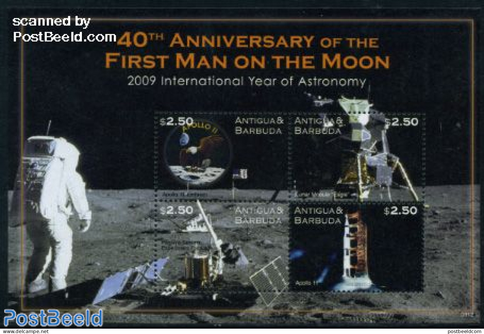 Antigua & Barbuda 2009 Moonlanding Anniversary 4v M/s, Mint NH, Transport - Space Exploration - Antigua Y Barbuda (1981-...)