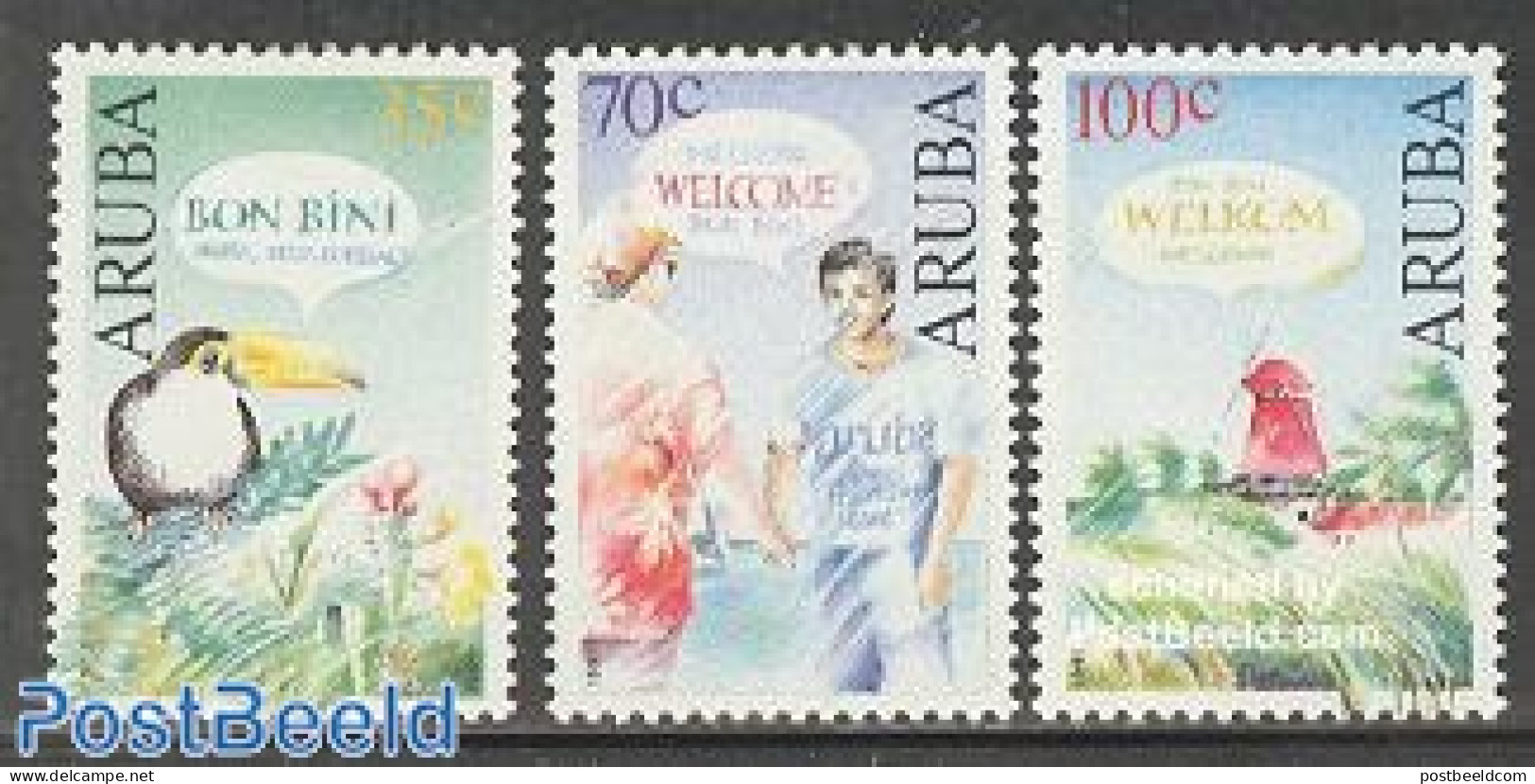 Aruba 1991 Welcome Stamps 3v, Mint NH, Nature - Various - Birds - Mills (Wind & Water) - Mulini