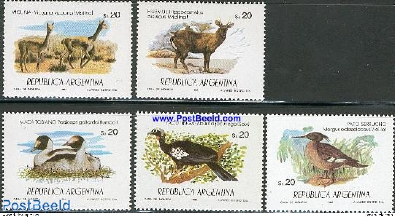 Argentina 1984 Animals 5v, Mint NH, Nature - Animals (others & Mixed) - Birds - Ducks - Ongebruikt