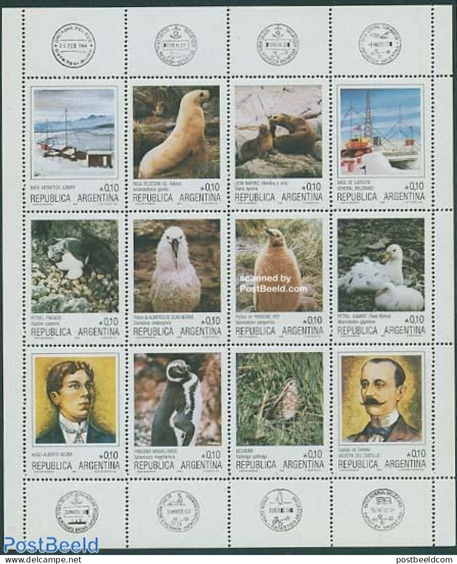 Argentina 1986 Antarctica 12v M/s, Mint NH, Nature - Science - Birds - Penguins - Sea Mammals - The Arctic & Antarctica - Unused Stamps