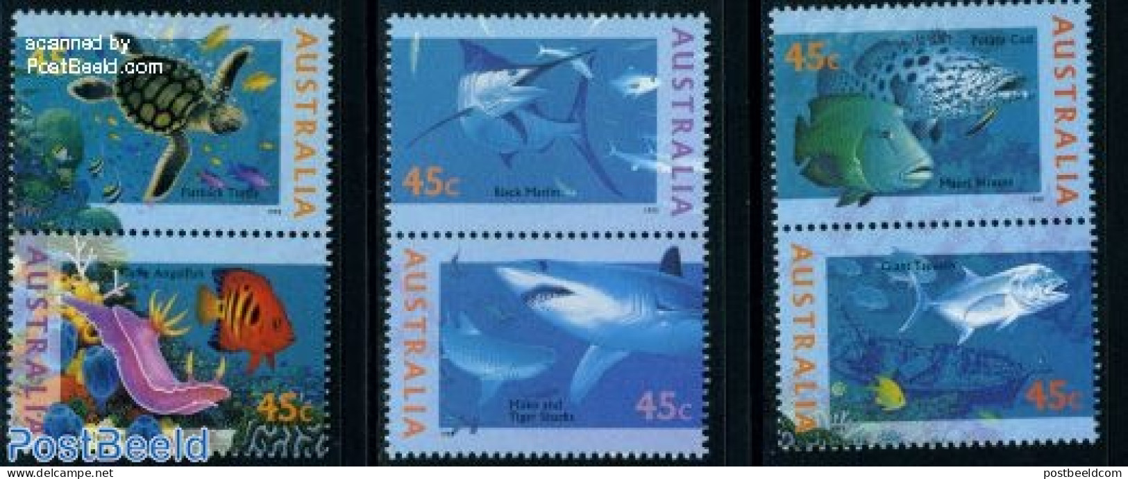 Australia 1995 Underwater World 3x2v [:], Mint NH, Nature - Fish - Reptiles - Turtles - Sharks - Ongebruikt