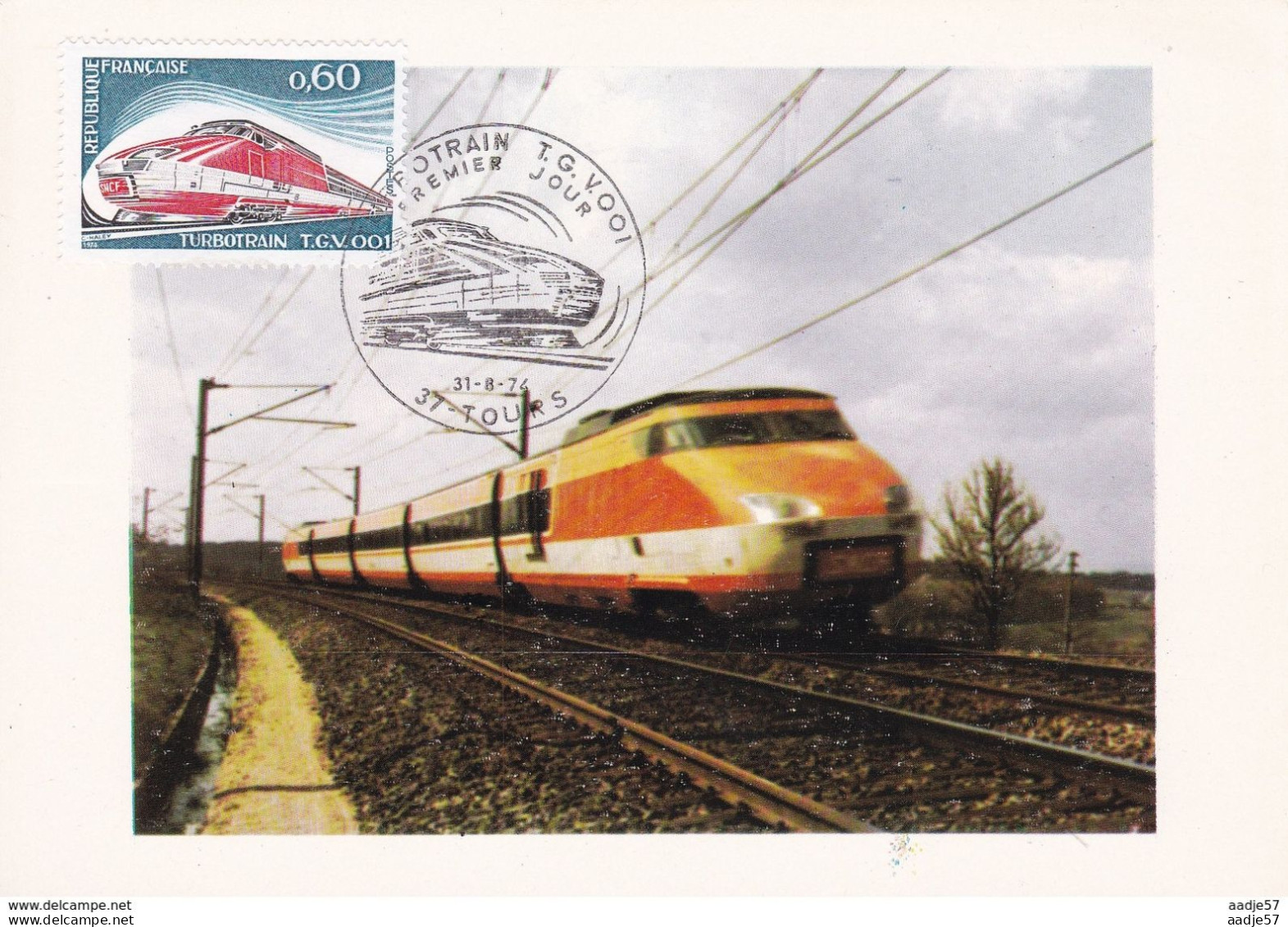 Frankreich France FDC Max Card 31.08.1974 Turbotrain TGV001 - Trenes
