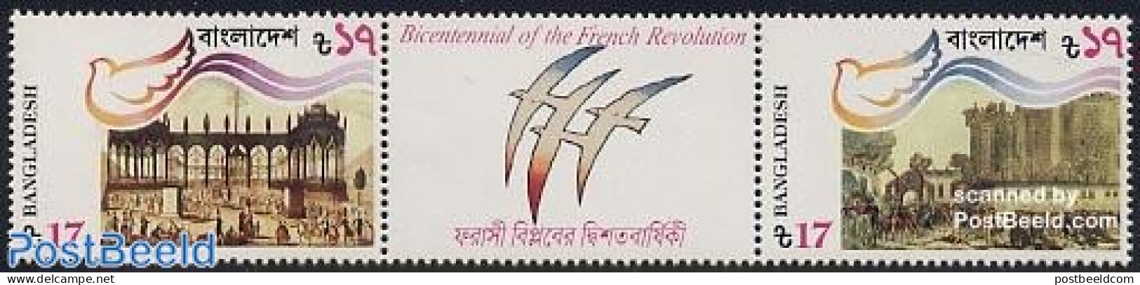 Bangladesh 1989 French Revolution 2v+tab [:T:], Mint NH, History - History - Art - Castles & Fortifications - Kastelen