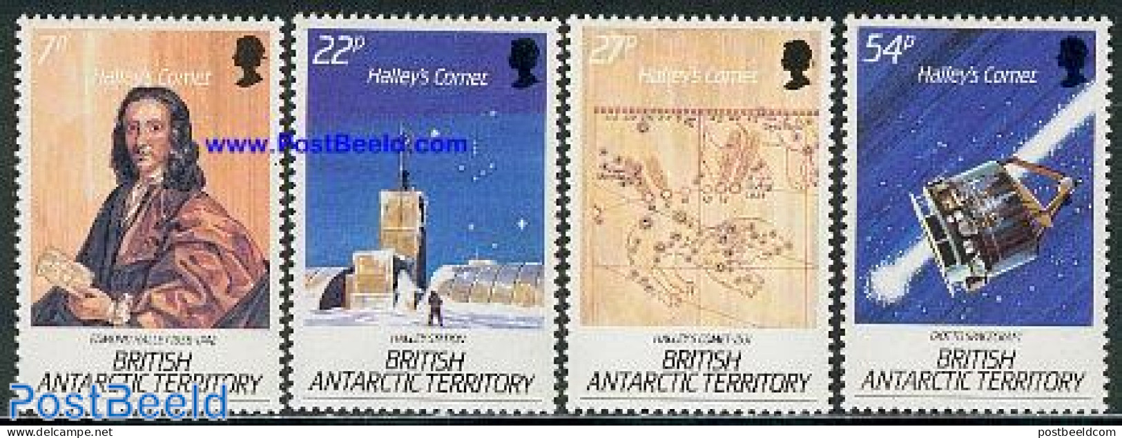 British Antarctica 1986 Halleys Comet 4v, Mint NH, Science - Transport - Astronomy - Space Exploration - Halley's Comet - Astrología