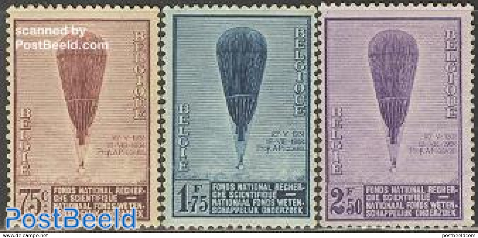 Belgium 1932 Balloon Of Auguste Piccard 3v, Mint NH, Transport - Balloons - Ongebruikt