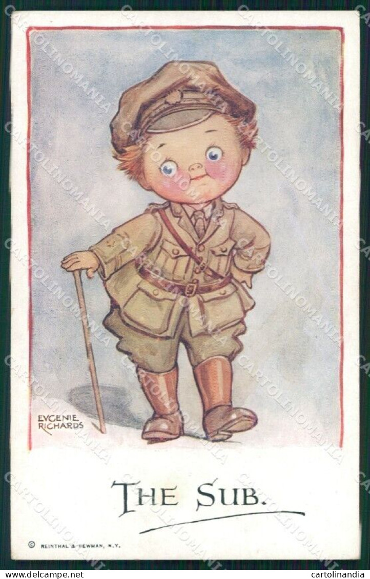 WW1 WWI Propaganda Soldier Child Eugine Richards Cartolina Postcard XF8176 - Other & Unclassified