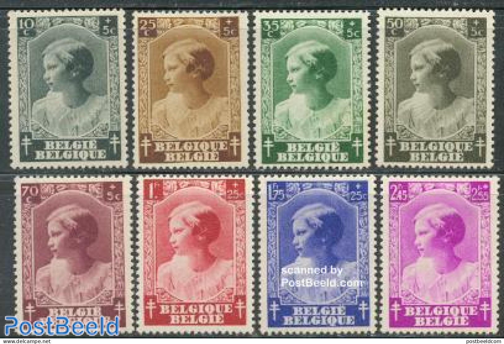 Belgium 1937 Anti Tuberculosis 8v, Mint NH, Health - History - Anti Tuberculosis - Kings & Queens (Royalty) - Neufs