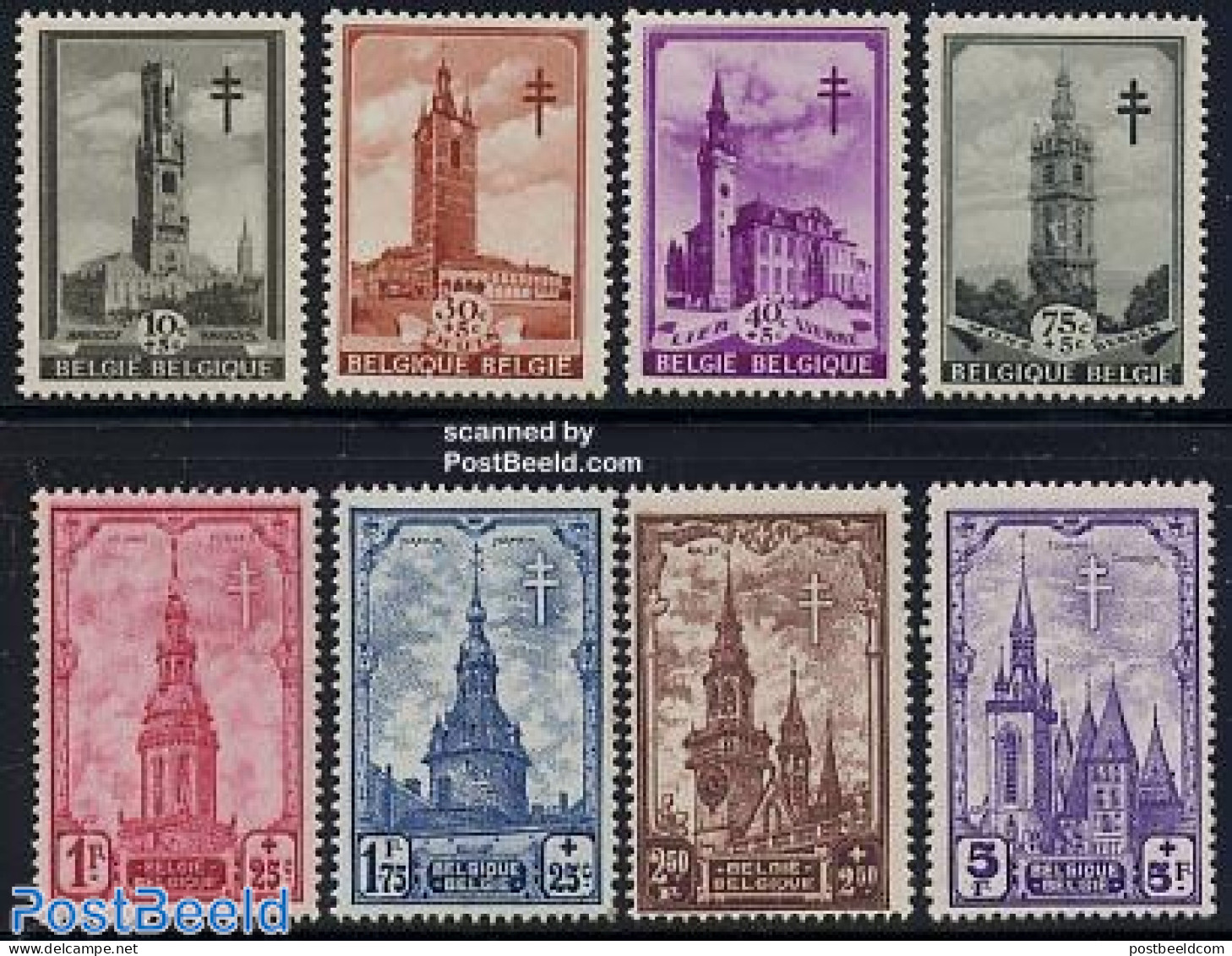 Belgium 1939 Anti Tuberculosis 8v, Mint NH, Health - Religion - Anti Tuberculosis - Churches, Temples, Mosques, Synago.. - Ongebruikt