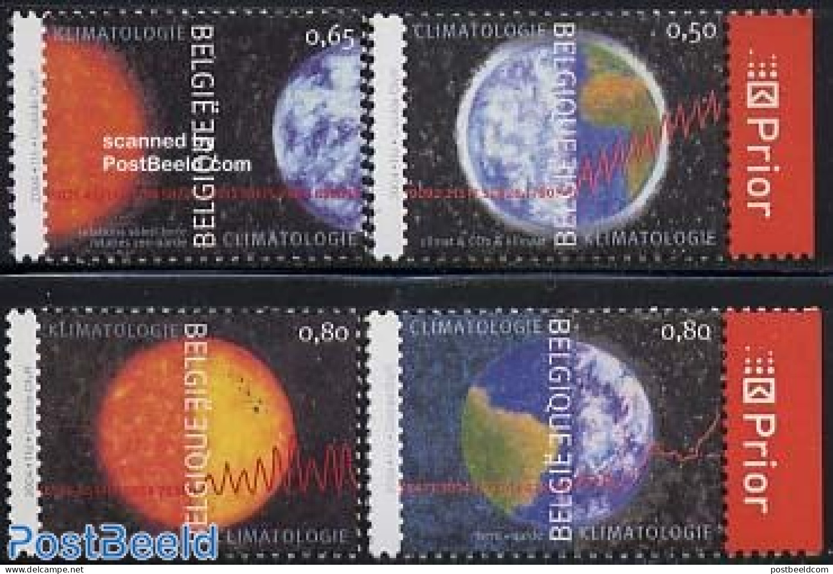 Belgium 2004 Climatology 4v (2v With Tab), Mint NH, Science - Various - Meteorology - Globes - Ongebruikt