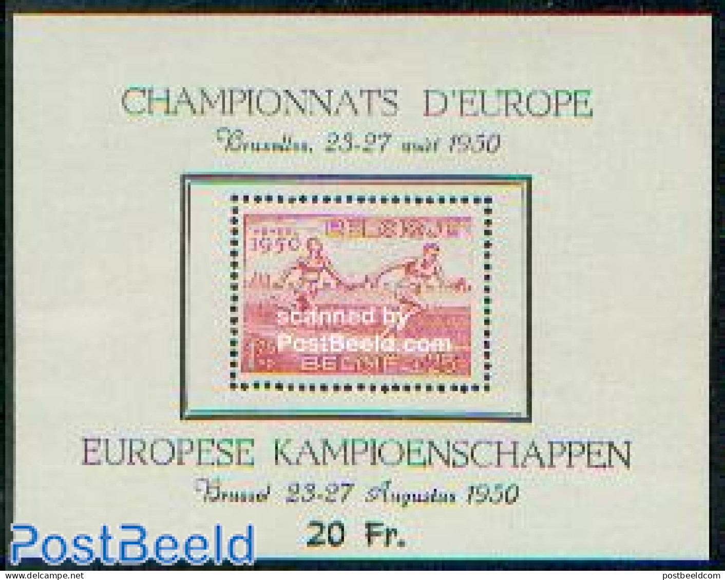 Belgium 1950 European Athletics S/s, Mint NH, History - Sport - Europa Hang-on Issues - Athletics - Sport (other And M.. - Ongebruikt