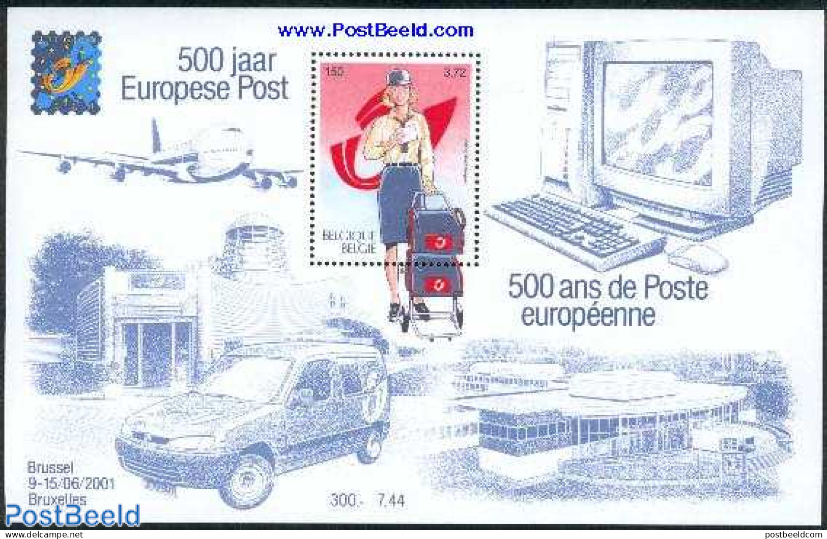 Belgium 2001 Belgica, Postal Service S/s, Mint NH, History - Science - Transport - Europa Hang-on Issues - Computers &.. - Unused Stamps