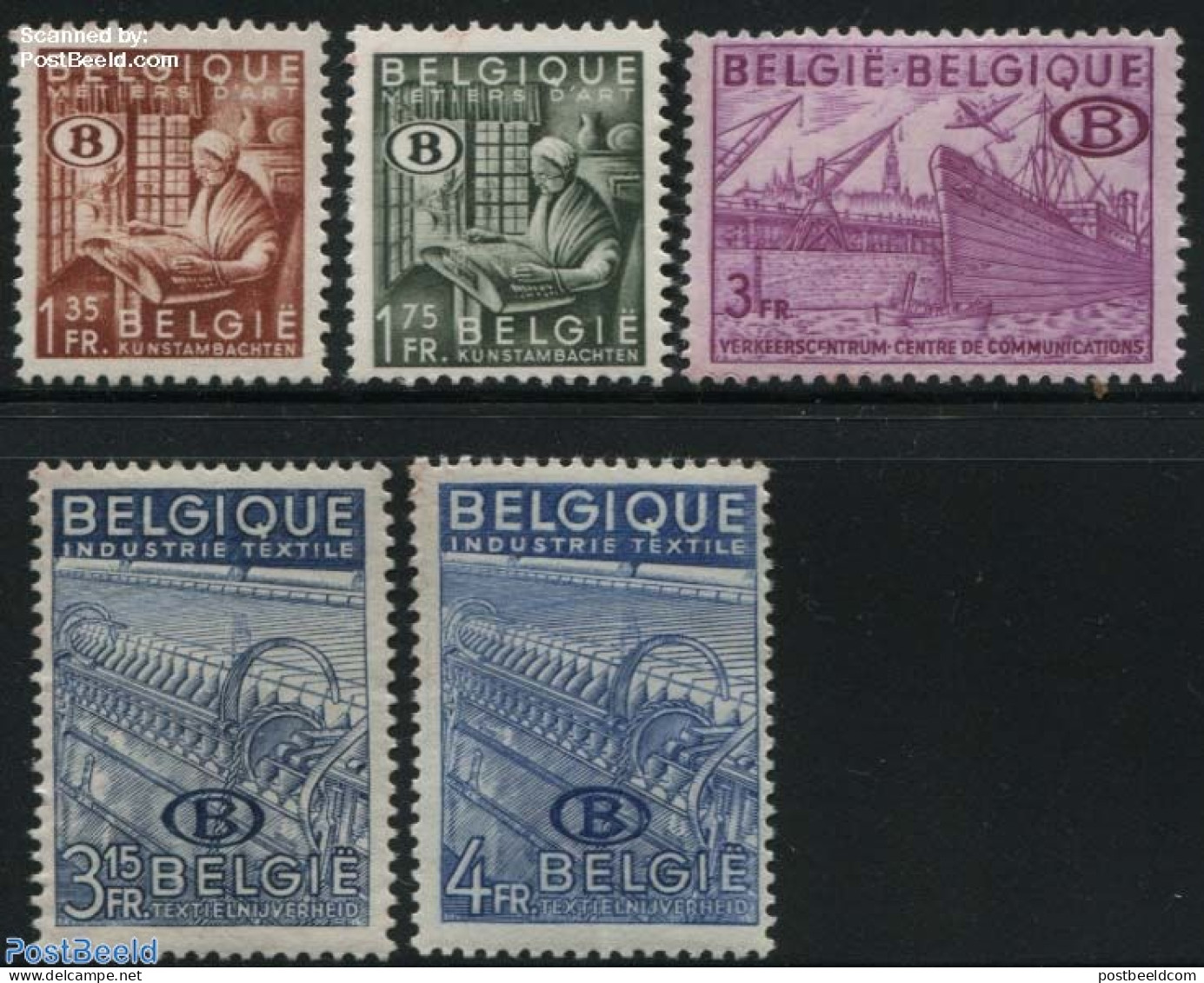 Belgium 1948 On Service 5v, Mint NH, Transport - Various - Ships And Boats - Export & Trade - Textiles - Otros & Sin Clasificación